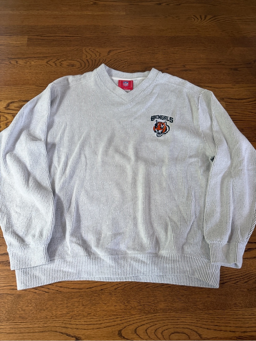 Vintage 2003 NFL Bengals Ribbed V-Neck Sweatshirt Y2K Size M Grey